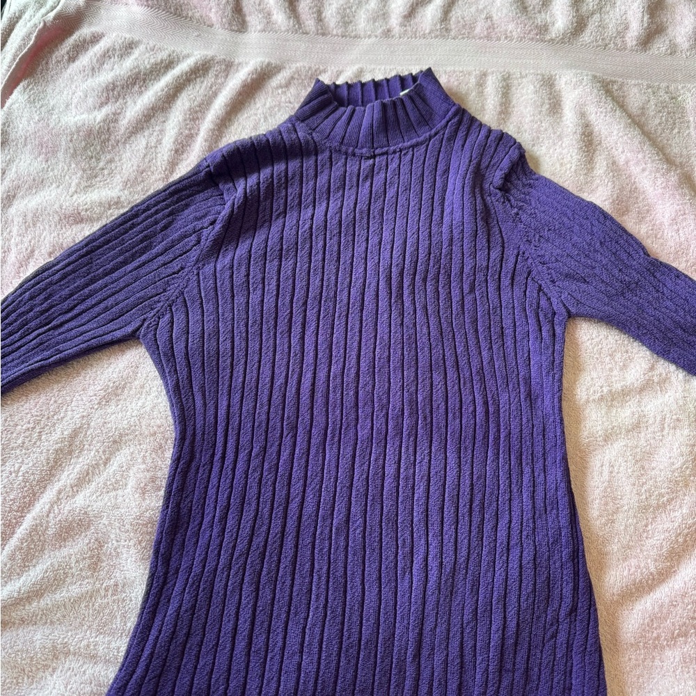 Valerie Stevens Purple Ribbed Turtleneck Sweater